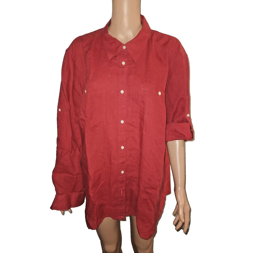 Lauren Red women Collared Long Sleeve Button-Up Shirt – Size 3X W012C - Picture 1 of 11